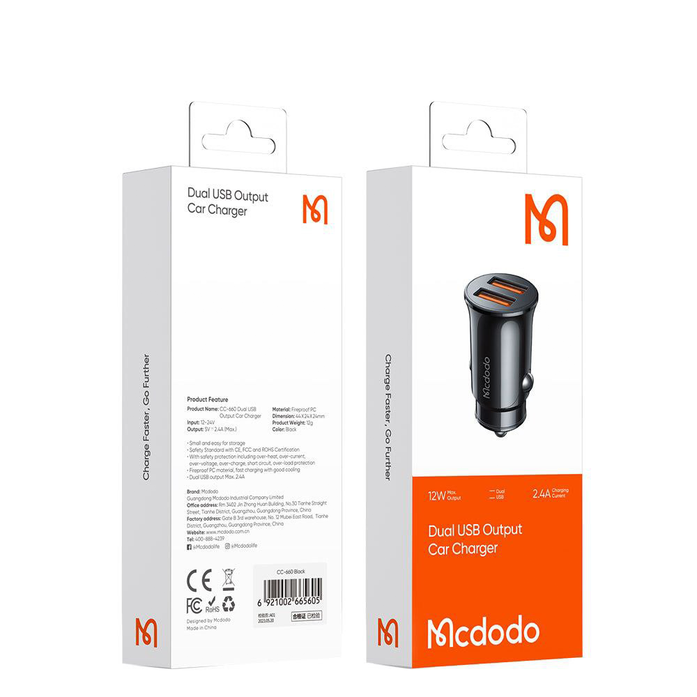 6car-charger-fandaki-12w-2A-2port-usb-mcdodo-CC-6602-pitopar-com